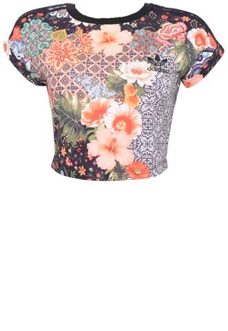 Camiseta Cropped Adidas+Farm Floral Preta
