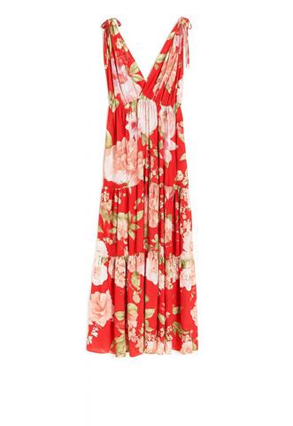 Vestido Amaro Florido Vermelho/Verde/rosa