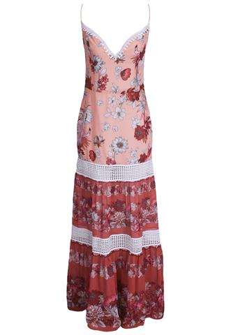 Vestido Anne Fernandes Floral Laranja/Vermelho