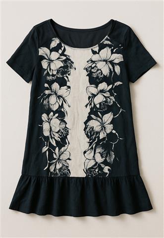 Vestido Animale Flores Preto/Branco/Azul