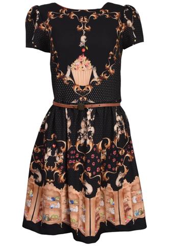 Vestido Antix Estampado Preto/Dourado