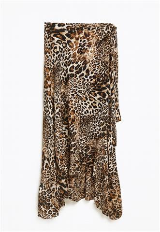 Saia Chocoleite Animal Print Marrom/Bege