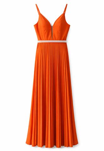Vestido Chianelli Plissado Laranja
