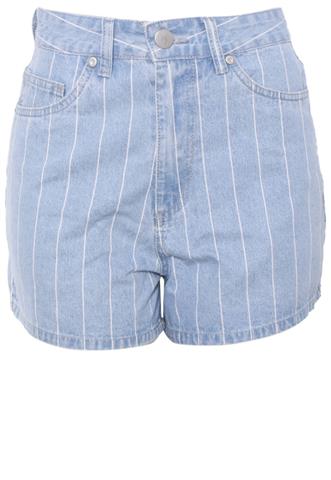 Short Jeans Cotton On Listras Azul/Branco