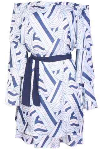 Vestido Dalila Collection Estampado Azul/Branco