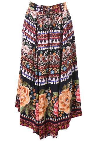 Saia Longa Farm Estampada Floral Preta