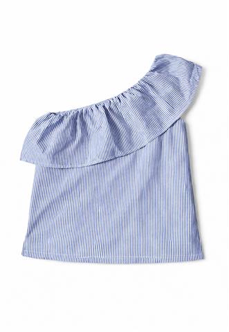 Blusa Forever 21 Ombro Só Azul/ Branco