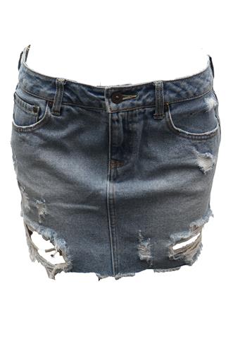 Saia Jeans Forever 21 Destroyed Azul