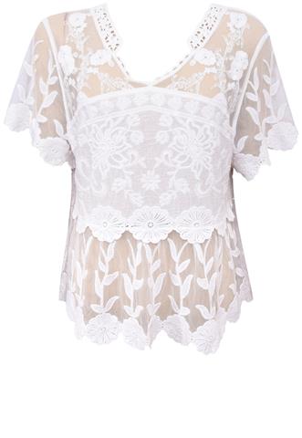 Blusa Gazzy Tule Bordado Branca