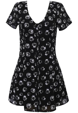 Vestido H&M Divided Flores Preto/Branco