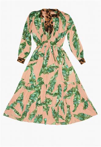 Vestido Inffinity Folhas Bege/ Verde