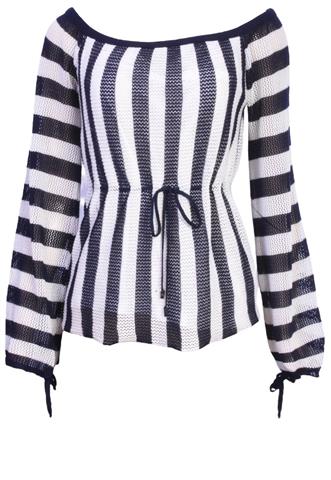 Blusa Le Lis Blanc Tricô Azul/Branca