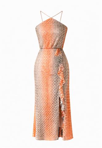 Vestido Le Lis Blanc Renda Cinza/Laranja