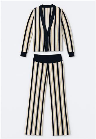 Conjunto Lucidez Tricô Preto, Branco e Bege