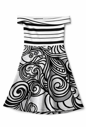 Vestido Le Blog Ombro a Ombro Cinza/Preto