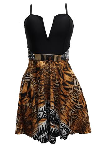 Vestido Miss e Misses Animal Print Preto/Amarelo