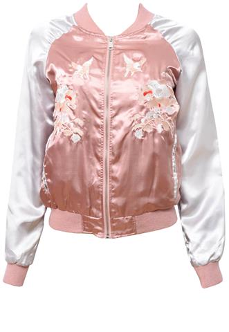 Jaqueta Bomber Miss London Bordado Rosa/Cinza