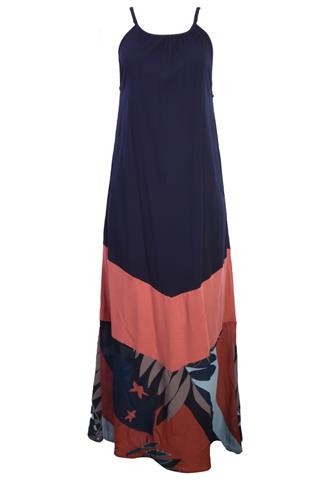 Vestido Mob Longo Azul/Laranja