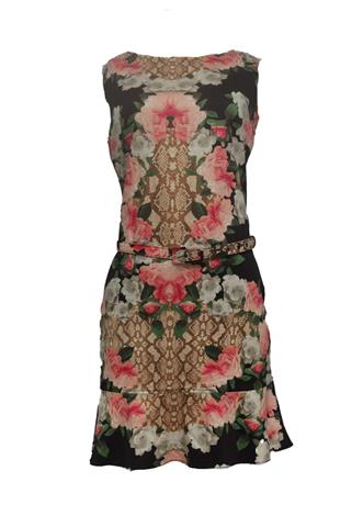 Vestido Mob Flores Preto/Rosa