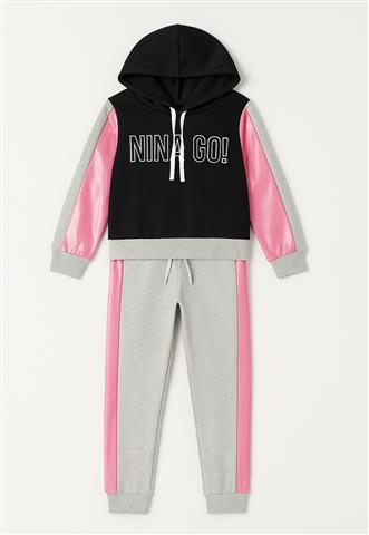 Conjunto Nina Go Moletom Cinza/Preto/Rosa