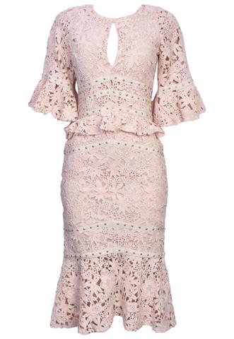 Vestido Nicole Miller Renda Bege