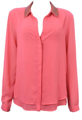 Camisa Quintess Lantejoulas Coral