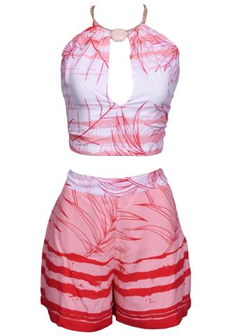 Conjunto Sexy Cookie Floral Vermelho/Rosa