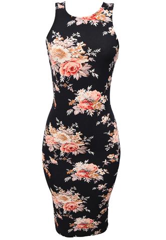 Vestido Midi  Floral Preto