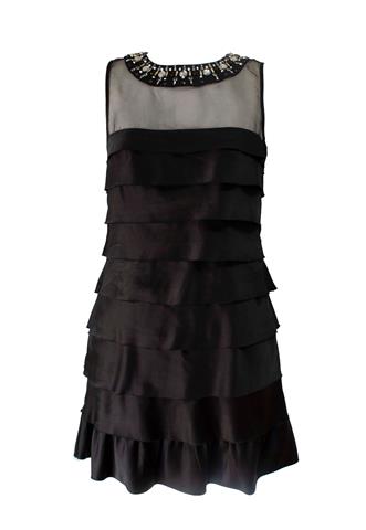 Vestido Babado Preto Pedras