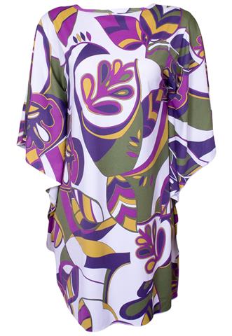 Vestido Estampado Verde/Roxo/Branco