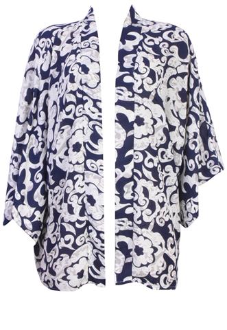 Kimono Estampado Azul/Branco