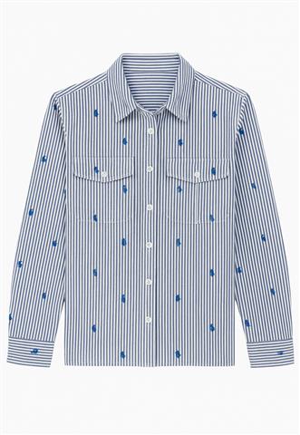 Camisa Algodão Listrada Azul/Branca