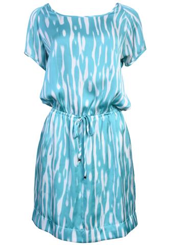Vestido Orbis Acinturado Verde e Branco