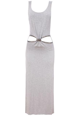 Vestido Longo Sem Marca Pedrarias Cinza