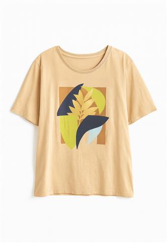 Camiseta Shoulder Gráfica Bege