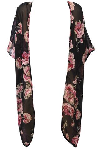 Kimono Sweet Rain Rosas Preto