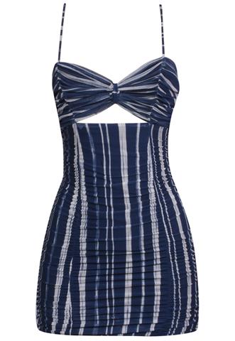 Vestido Schutz Drapeado Azul/Branco
