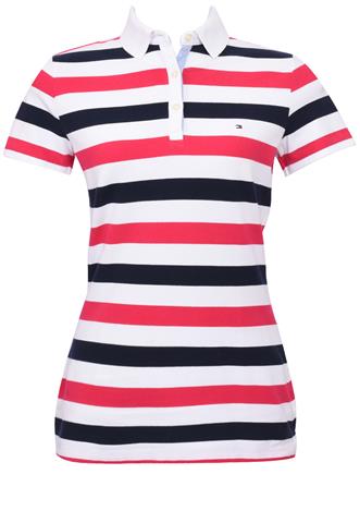Camisa Polo Tommy Hilfiger Listrada Branca/Rosa/Azul