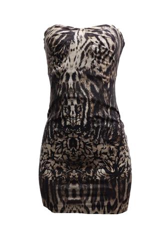 Vestido Triton Animal Print Bege/Preto