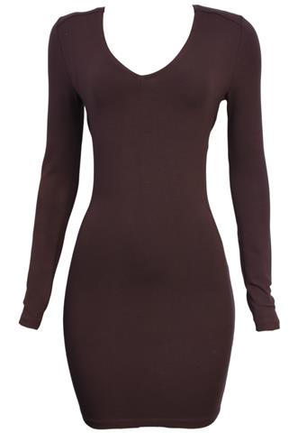 Vestido Triton Manga Longa Marrom