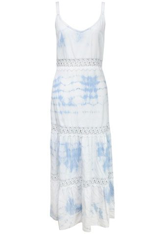 Vestido Longo Trama Jeans Renda Azul/Branco