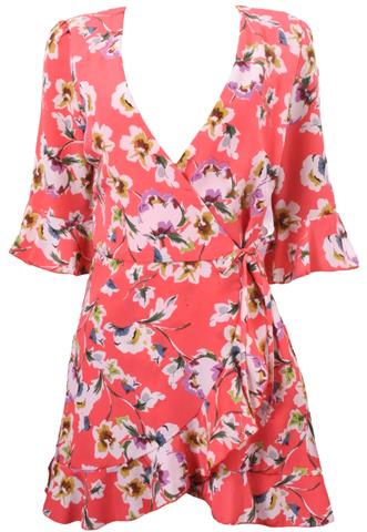 Vestido Zara Floral Transpassado Coral