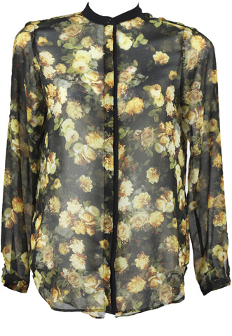 Camisa Zara Floral Preta/Amarela
