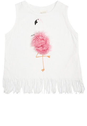 Blusa Zara Flamingo Branca/Rosa